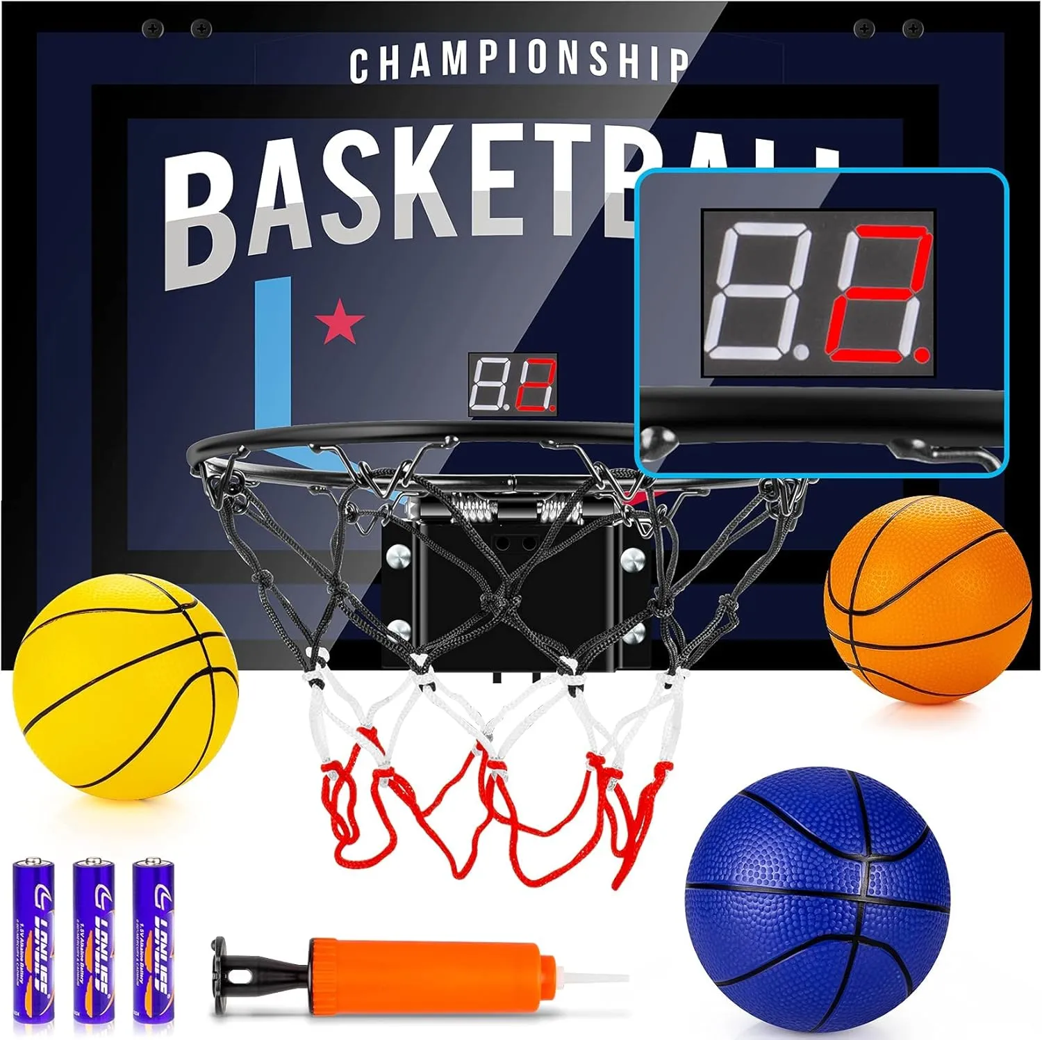 Indoor Basketball Hoop Boys Gifts for Teens and Adults Door Room Basketball Hoop Mini Hoop with Electronic Scoreboard, 3 Balls and Batteries Basketball Toys for 8 9 10 11 12