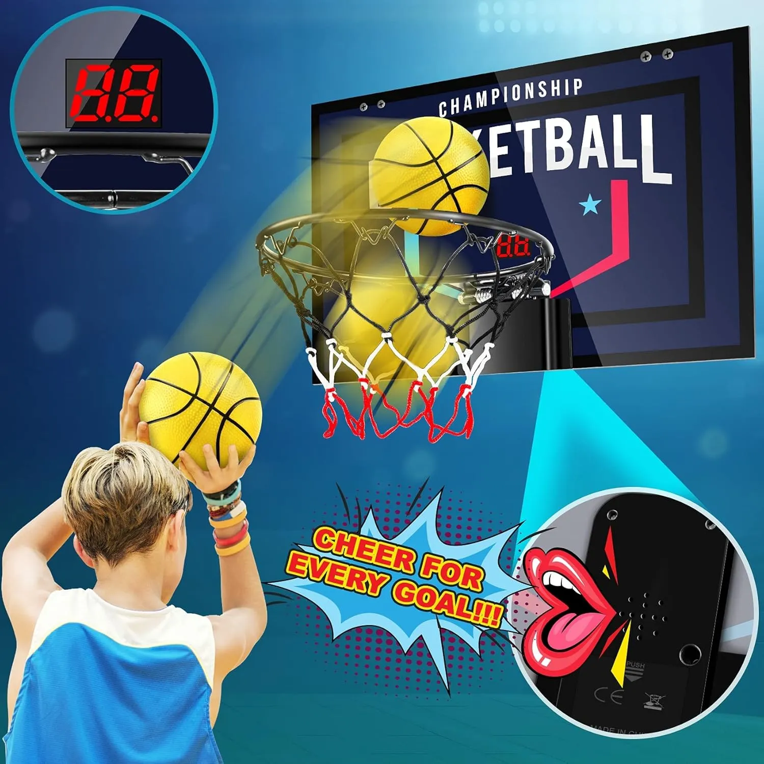 Indoor Basketball Hoop Boys Gifts for Teens and Adults Door Room Basketball Hoop Mini Hoop with Electronic Scoreboard, 3 Balls and Batteries Basketball Toys for 8 9 10 11 12