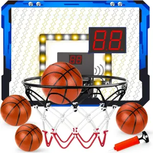 Indoor Basketball Hoop for Kids - Over The Door Mini Basketball Hoop with 4 Balls LED Toddler Pool Basketball Hoop with Electronic Scoreboar Birthday Gifts for 3-12 Year Old Boys