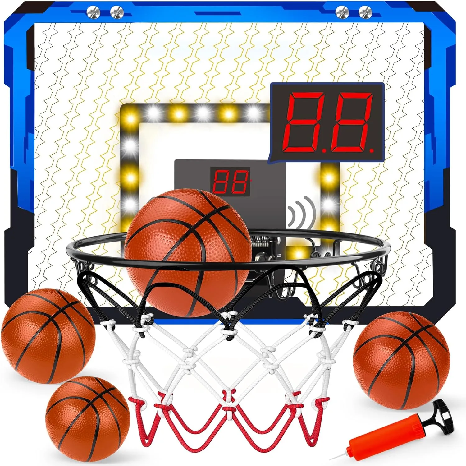 Indoor Basketball Hoop for Kids - Over The Door Mini Basketball Hoop with 4 Balls LED Toddler Pool Basketball Hoop with Electronic Scoreboar Birthday Gifts for 3-12 Year Old Boys
