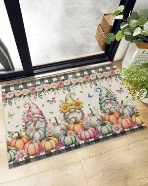 Indoor Doormat Fall Gnoms Pumpkin Sunflower,Shaggy Floor Mat with Non-Skid Backing Classic Black Buffalo on Retro,Machine Washable Plush Area Rug Carpets for Kitchen Nursery Bedroom