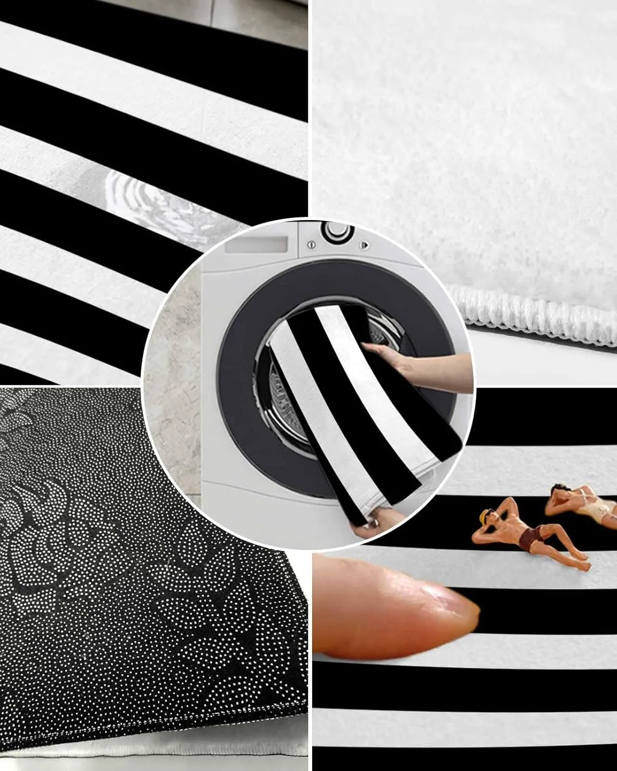 Indoor Doormat Modern Stripes Lines,Shaggy Floor Mat with Non-Skid Backing Classic Black and White,Machine Washable Plush Area Rug Carpets for Kitchen Nursery Bedroom