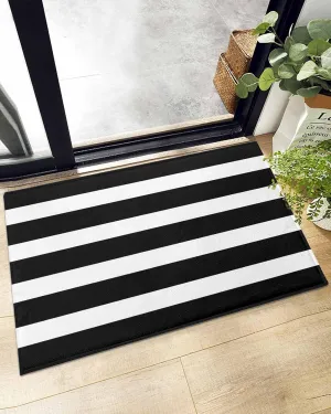 Indoor Doormat Modern Stripes Lines,Shaggy Floor Mat with Non-Skid Backing Classic Black and White,Machine Washable Plush Area Rug Carpets for Kitchen Nursery Bedroom