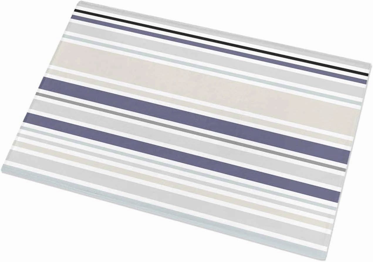 Indoor Doormat Classic Stripes Retro,Shaggy Floor Mat with Non-Skid Backing Blue Beige White,Machine Washable Plush Area Rug Carpets for Kitchen Nursery Bedroom