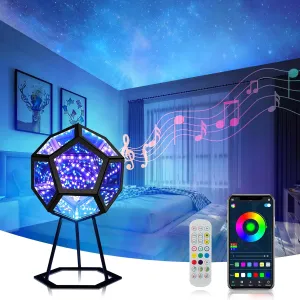 Infinity Mirror Light, Infinite Dodecahedron Light with Stand for Gaming Room Decor 3D Hyper Cube Cool RGBW Color Changing Night Light USB Powered LED Desk Table Lamp Birthday Christmas Gift