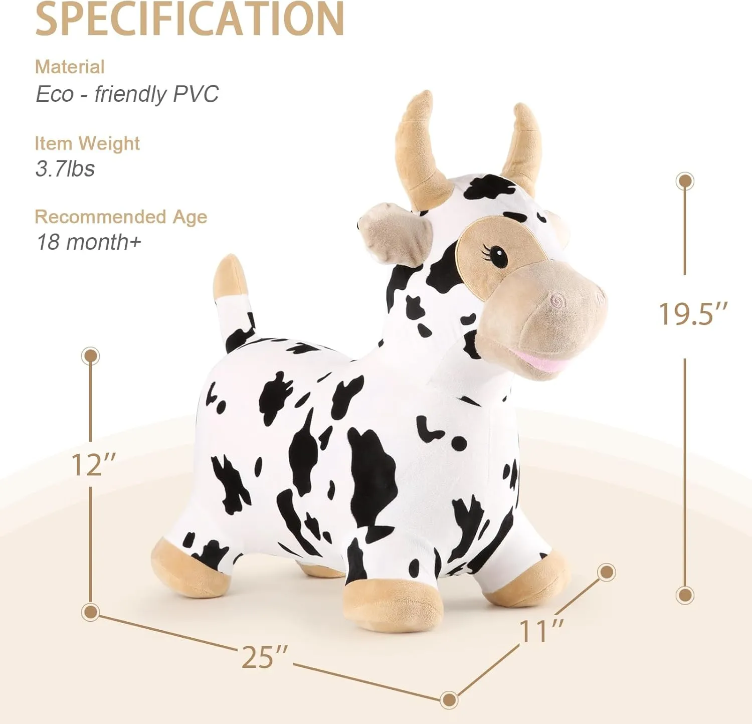 INPANY Bouncy Cow Farm Animal Hopper Toys, Toddler Plush Bouncing Inflatable Bouncer, Ride on Hopping Horse, Indoor Outdoor Cowboy Rodeo Birthday Party Decorations Gifts for 2 3 4 Year Old Girls Boys