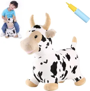 INPANY Bouncy Cow Farm Animal Hopper Toys, Toddler Plush Bouncing Inflatable Bouncer, Ride on Hopping Horse, Indoor Outdoor Cowboy Rodeo Birthday Party Decorations Gifts for 2 3 4 Year Old Girls Boys