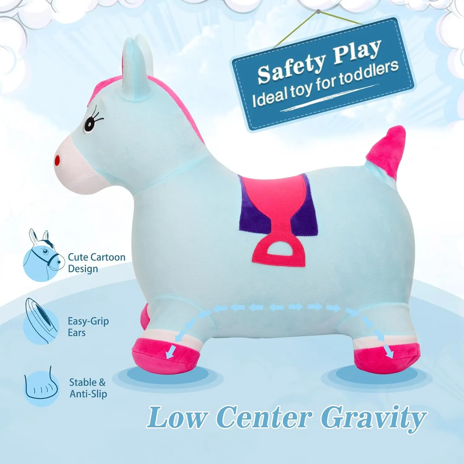 INPANY Bouncy Horse Hopper - Plush Hopping Toy, Inflatable Jumping Horse, Ride on Rubber Bouncing Animal Toys for Kids/Toddlers/Children, Birthday Gift