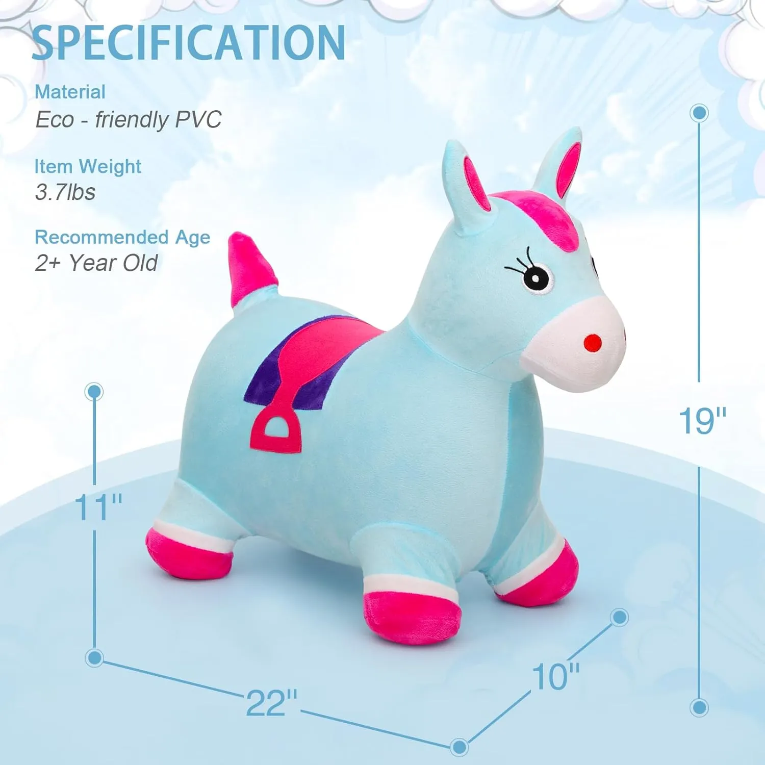 INPANY Bouncy Horse Hopper - Plush Hopping Toy, Inflatable Jumping Horse, Ride on Rubber Bouncing Animal Toys for Kids/Toddlers/Children, Birthday Gift