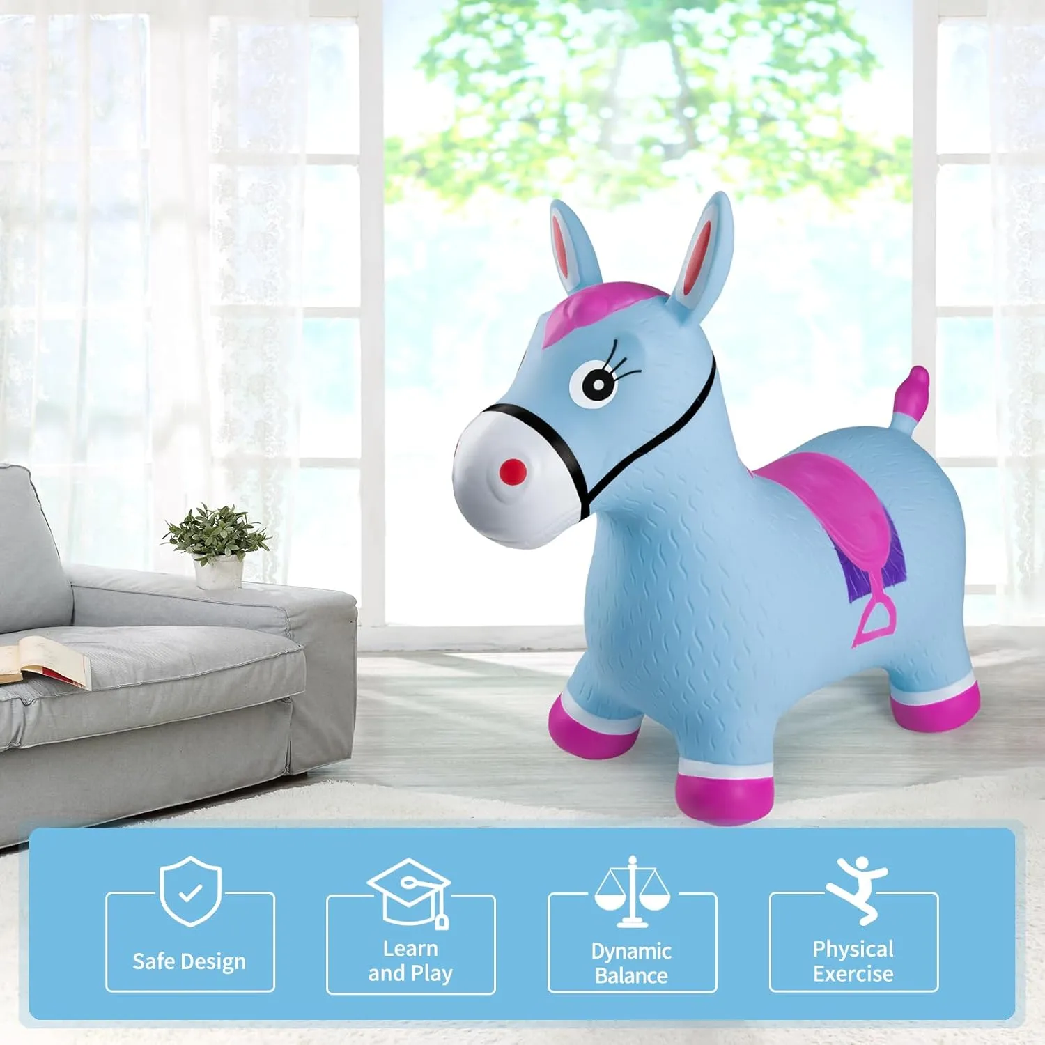 INPANY Bouncy Horse Hopper - Plush Hopping Toy, Inflatable Jumping Horse, Ride on Rubber Bouncing Animal Toys for Kids/Toddlers/Children, Birthday Gift