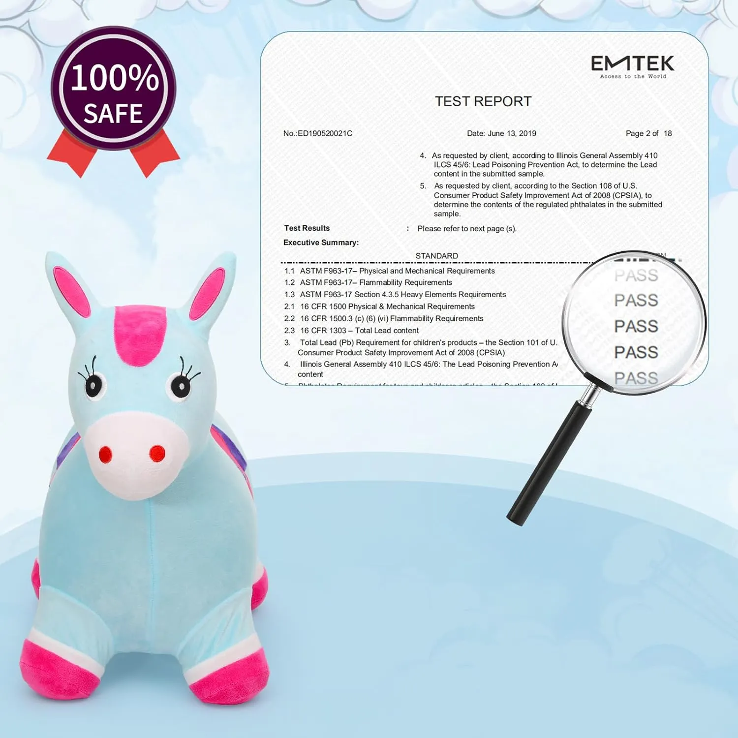 INPANY Bouncy Horse Hopper - Plush Hopping Toy, Inflatable Jumping Horse, Ride on Rubber Bouncing Animal Toys for Kids/Toddlers/Children, Birthday Gift