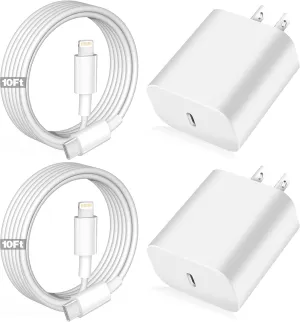 iPhone Fast Charger,Apple Charger Super Quick iPhone Charger Fast Charging,2Pack 10FT Long Type-C to Lightning Cable Cord USB C Wall Charger Block Adapter for iPhone 14 13 12 11/13Pro Max/12Mini/XS/XR