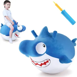 iPlay, iLearn Bouncy Pals Kid Shark Bouncy Balls, Toddler Hammer Head Shark Bouncing Ball W/Handle, Outside Ride Hopper Toy, Outdoor Active Hopping Jumper, Birthday Gift 2 3 4 5 6 Year Old Boy Girl