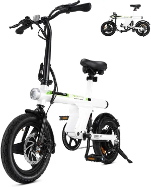 isinwheel U1 Electric Bike for Adults 500W Motor, 20 mph Folding Ebike, 14" Adult Electric Bicycles with Smart Uphill, 280.8Wh Battery, 25 Miles PAS Range, Mini E Bikes for Teens