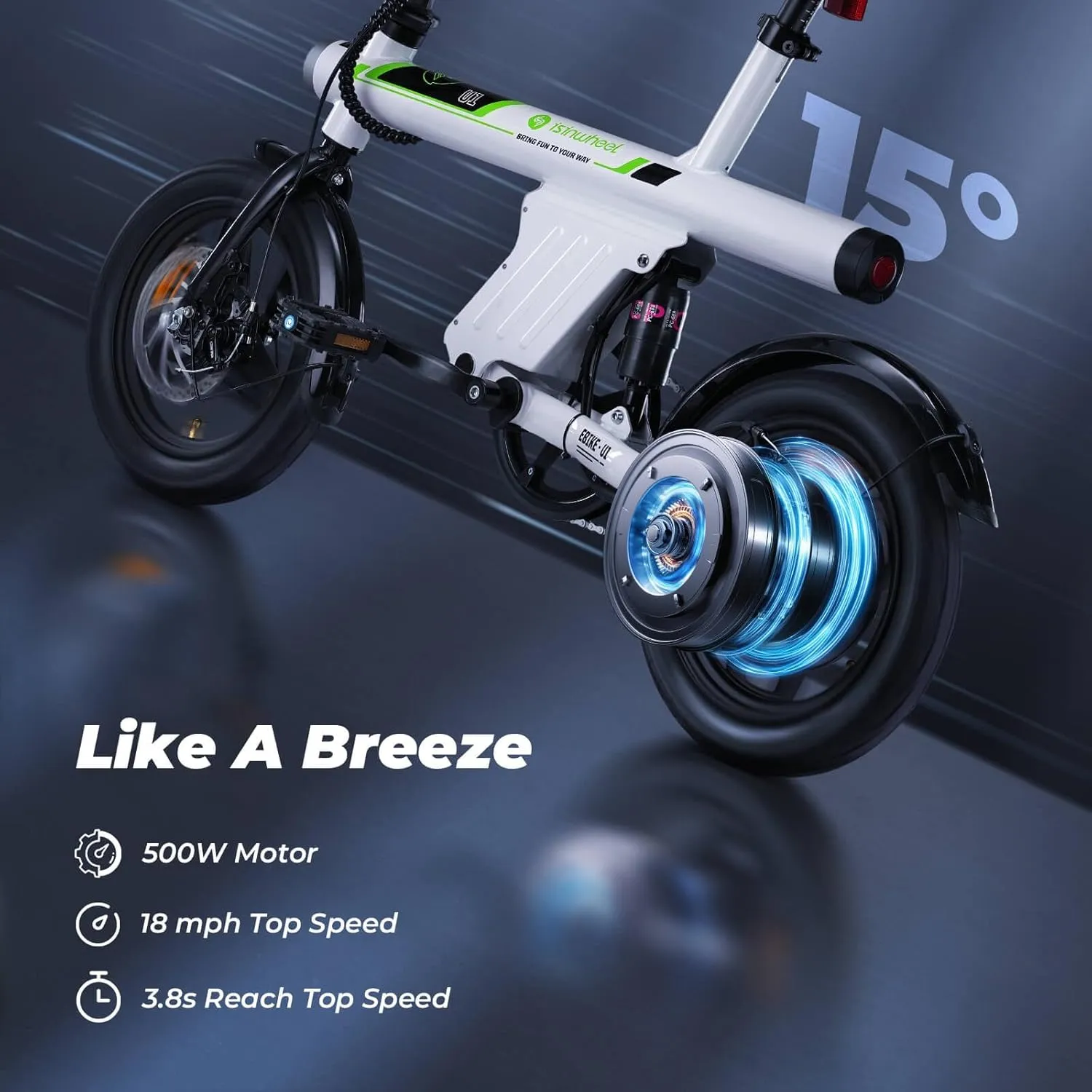 isinwheel U1 Electric Bike for Adults 500W Motor, 20 mph Folding Ebike, 14" Adult Electric Bicycles with Smart Uphill, 280.8Wh Battery, 25 Miles PAS Range, Mini E Bikes for Teens