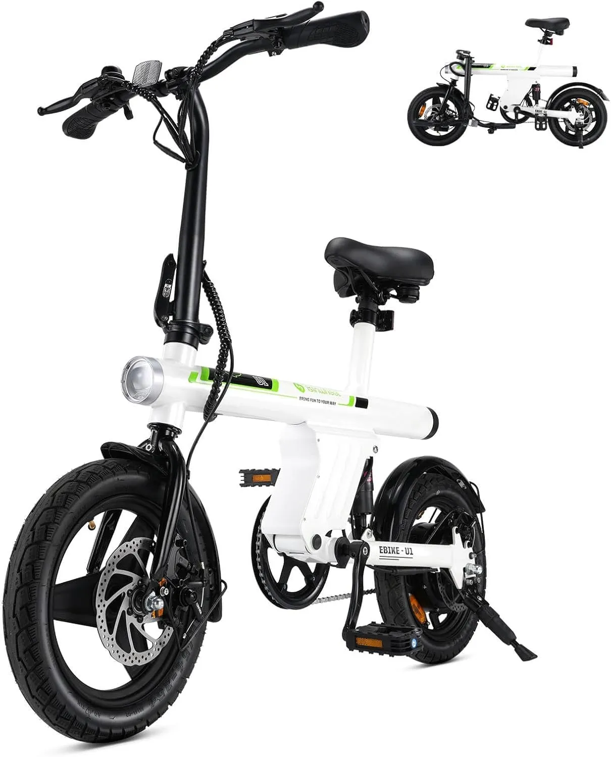 isinwheel U1 Electric Bike for Adults 500W Motor, 20 mph Folding Ebike, 14" Adult Electric Bicycles with Smart Uphill, 280.8Wh Battery, 25 Miles PAS Range, Mini E Bikes for Teens