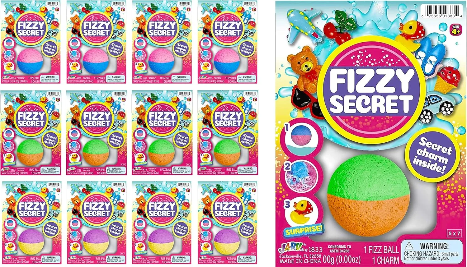 JA-RU Fizzy Bath Bombs w/Mini Surprise Toy (12 Fizzy Bombs) Colorful Bubble Foam Bath Bomb for Kids. Bath Tub & Shower Toys. Bulk Party Favors Birthday Christmas Easter Basket Mini Gift Set. 1833-12s