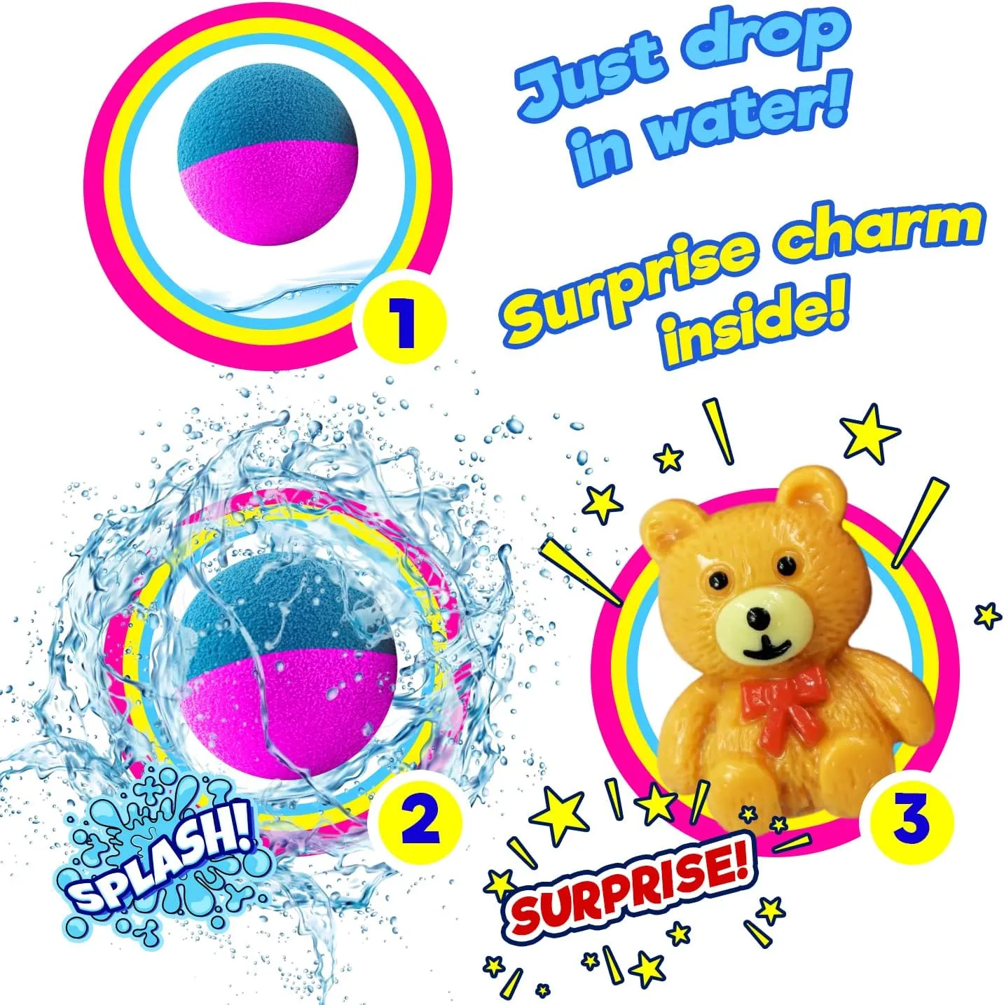 JA-RU Fizzy Bath Bombs w/Mini Surprise Toy (12 Fizzy Bombs) Colorful Bubble Foam Bath Bomb for Kids. Bath Tub & Shower Toys. Bulk Party Favors Birthday Christmas Easter Basket Mini Gift Set. 1833-12s