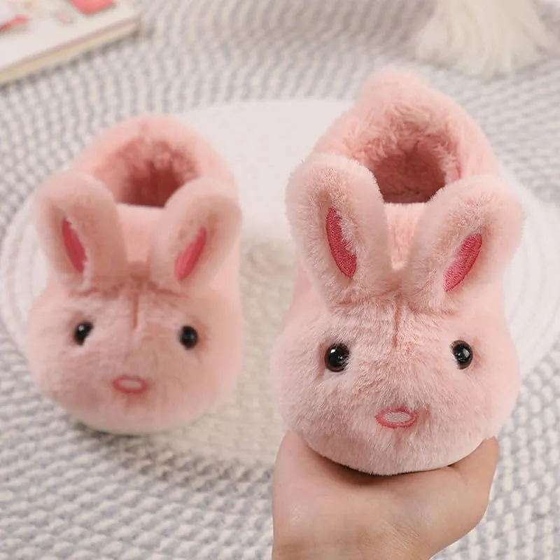JadeRich Boys Girls Fluffy Faux Fur Bunny House Slippers Lightweight Cozy Soft Plush Cute Rabbit Home Shoes