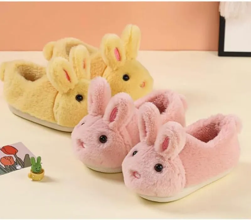 JadeRich Boys Girls Fluffy Faux Fur Bunny House Slippers Lightweight Cozy Soft Plush Cute Rabbit Home Shoes