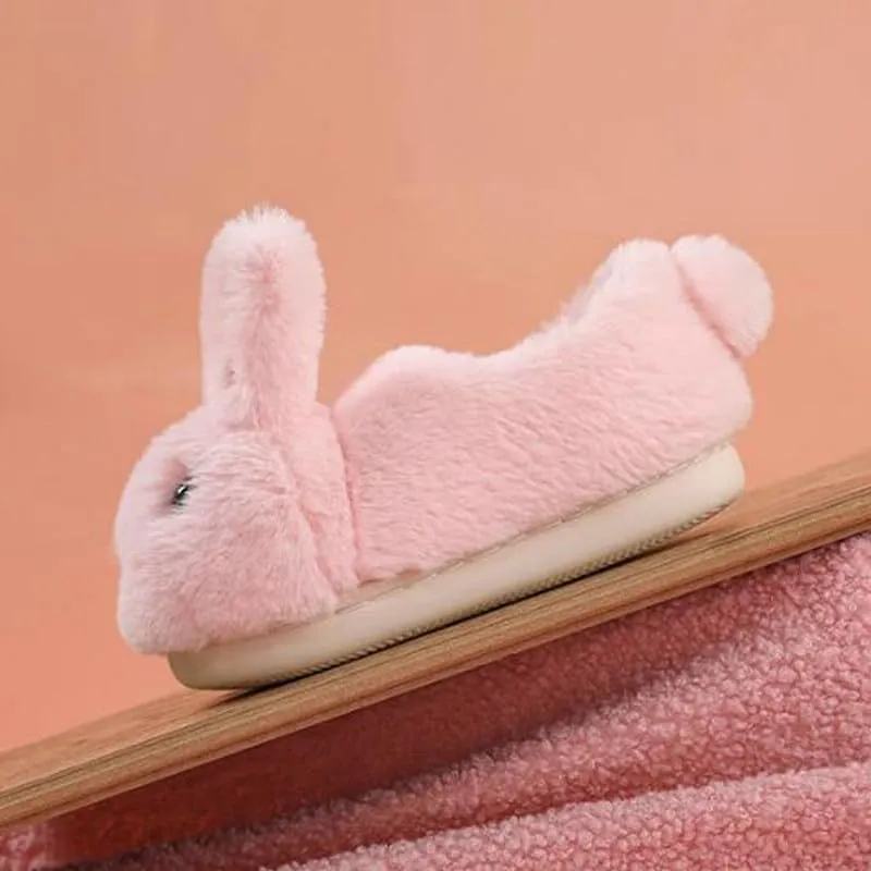 JadeRich Boys Girls Fluffy Faux Fur Bunny House Slippers Lightweight Cozy Soft Plush Cute Rabbit Home Shoes