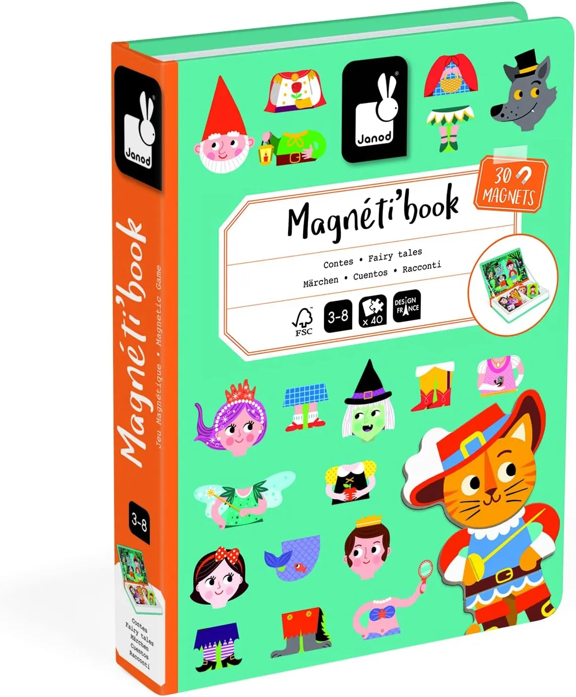 Janod - Magneti'Book Story Book - 40-Piece Magnetic Educational Set - Encourages Motor Skills and Imagination - Suitable for Ages 3 and Up, J02588, White