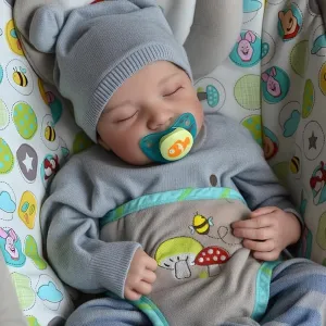 JIZHI Lifelike Reborn Baby Dolls - 17 Inch Realistic Newborn Baby Dolls Real Life Baby Dolls Full Vinyl Poseable Body Sleeping Baby Boy with Feeding Kit for Children 3 