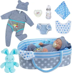 JIZHI Lifelike Reborn Baby Dolls with Bassinet - 17 inch Realistic Newborn Baby Dolls Full Vinyl Anatomically Correct Baby Boy Real Life Baby Doll Baby Boy with Accessories Gift Box for Kids Age 3 
