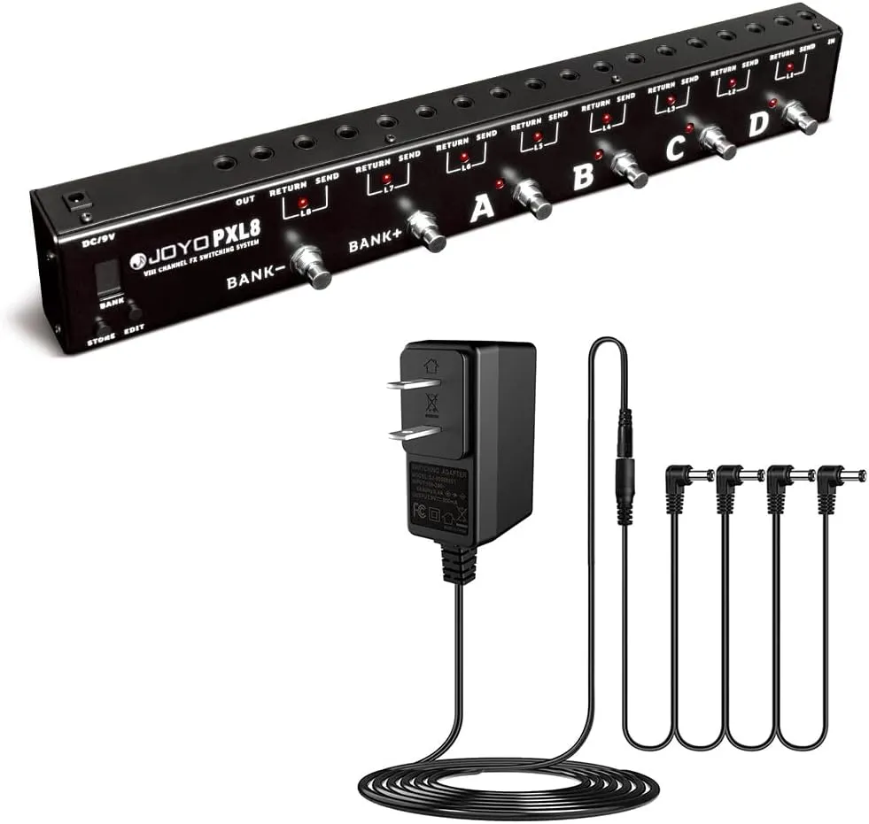 JOYO 8 FX Loop Programmable Pedal Switcher PXL8 Bundle with DC 9V Power Supply (800mA -1A) Adapter