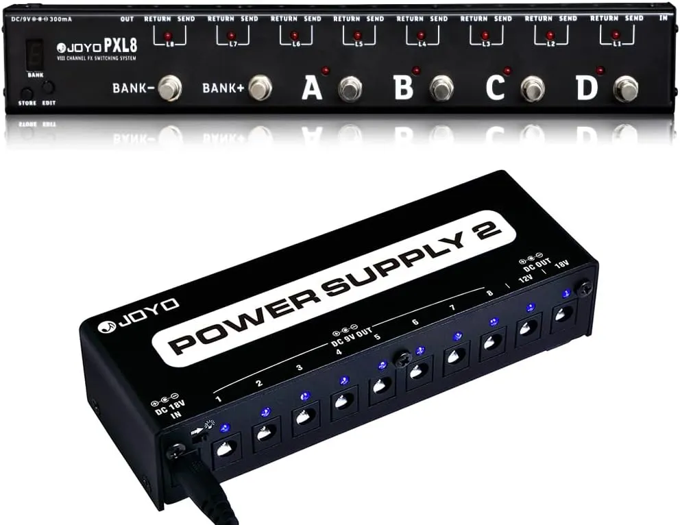 JOYO PXL8 Foot Pedal Controller Bundle with JP-02 (9V 12V 18V) 10-outputs Pedal Power Supply