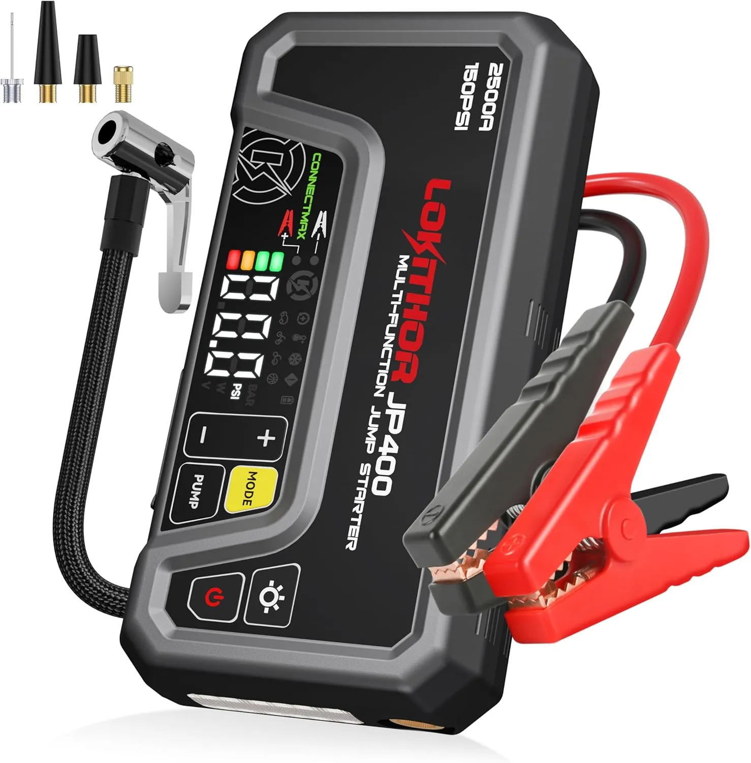JP400 Jump Starter with Air Compressor, 2500A 12V Car Battery Jumper Starter Portable (8.5L Gas/6.5L Diesel) with ConnectMax Tech, 150PSI Tire Inflator, Auto-Shutoff & Dynamic Dwell