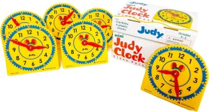 Judy Carson Dellosa Education Carson Dellosa Mini Clock Set—5" x 5" Plastic Mini Clocks for Kids with Colorful Movable Gears, Minute and Hour Hands for Practice Telling Time (6 pc)