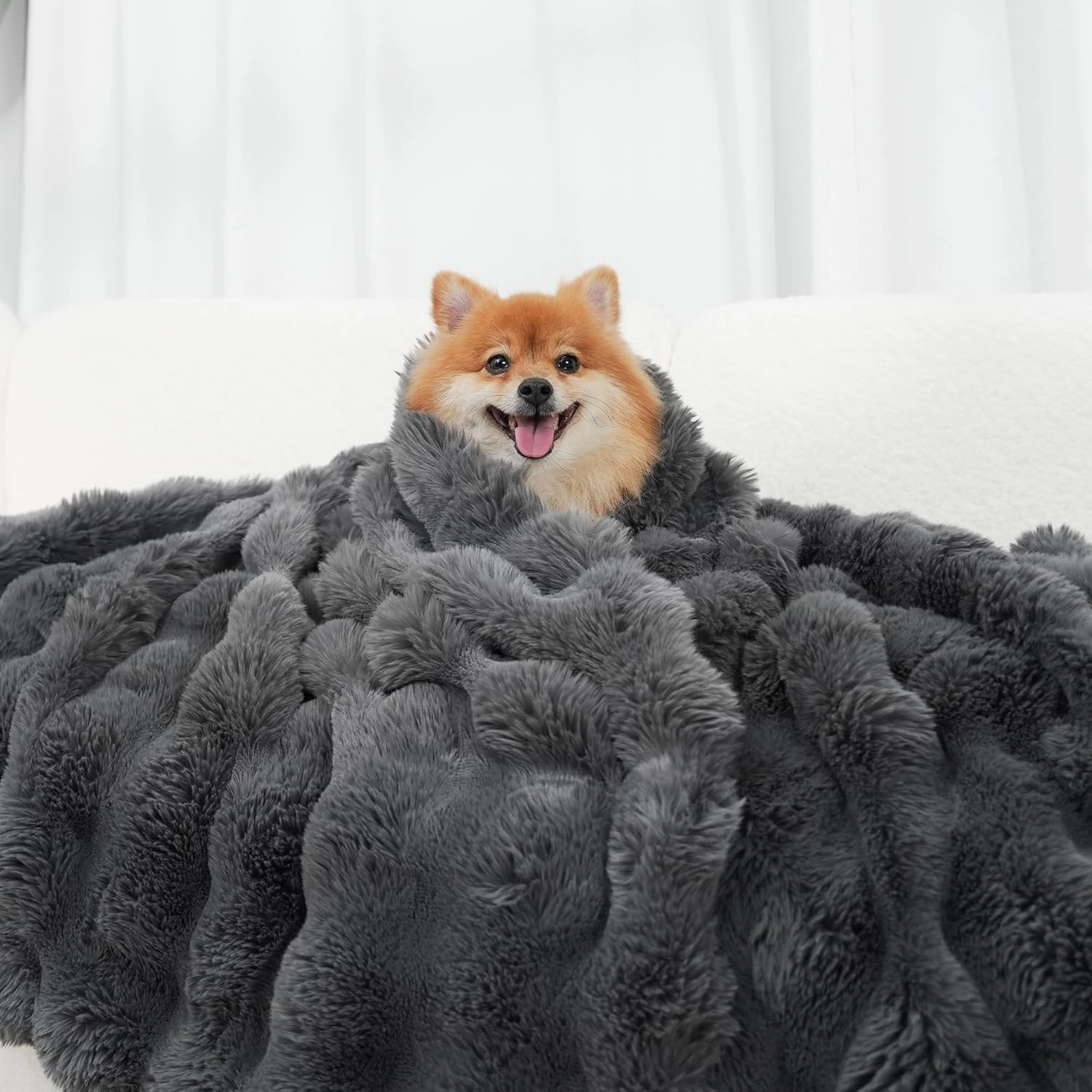 July Soft Bubble Fleece Throw Blanket for Couch, Faux Fur Blanket for Bed, Reversible Cozy Plush Blanket for Sofa, Mother's Day Cozy Gifts, Machine Washable, 50" x 60", Dark Gray, SC-DG5060