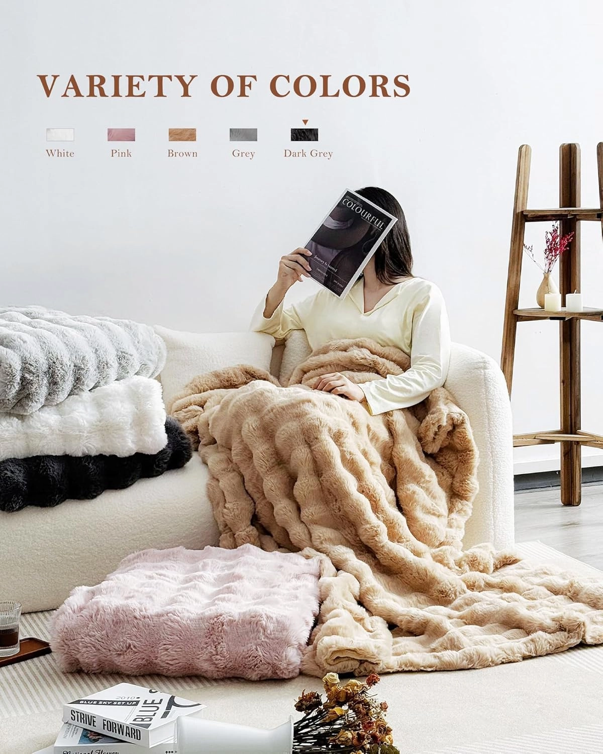 July Soft Bubble Fleece Throw Blanket for Couch, Faux Fur Blanket for Bed, Reversible Cozy Plush Blanket for Sofa, Mother's Day Cozy Gifts, Machine Washable, 50" x 60", Dark Gray, SC-DG5060