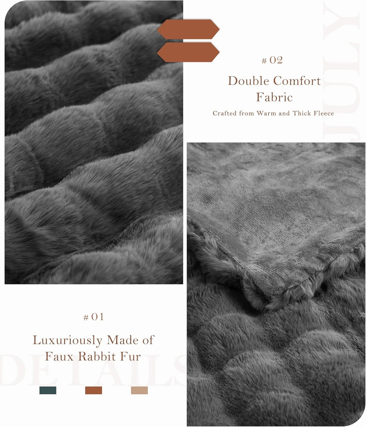 July Soft Bubble Fleece Throw Blanket for Couch, Faux Fur Blanket for Bed, Reversible Cozy Plush Blanket for Sofa, Mother's Day Cozy Gifts, Machine Washable, 50" x 60", Dark Gray, SC-DG5060