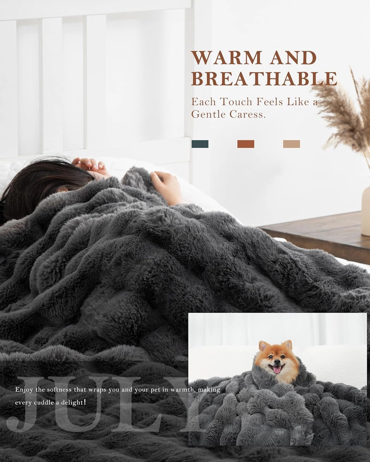 July Soft Bubble Fleece Throw Blanket for Couch, Faux Fur Blanket for Bed, Reversible Cozy Plush Blanket for Sofa, Mother's Day Cozy Gifts, Machine Washable, 50" x 60", Dark Gray, SC-DG5060