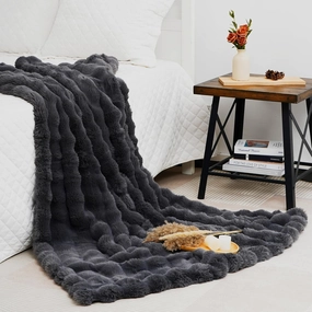 July Soft Bubble Fleece Throw Blanket for Couch, Faux Fur Blanket for Bed, Reversible Cozy Plush Blanket for Sofa, Mother's Day Cozy Gifts, Machine Washable, 50" x 60", Dark Gray, SC-DG5060