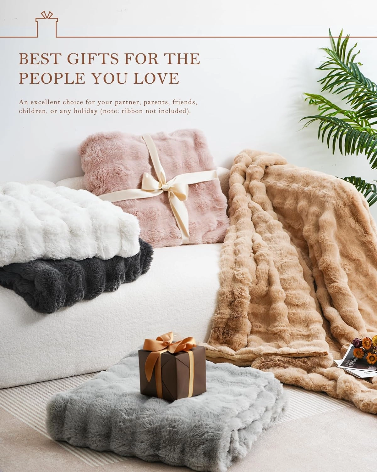 July Soft Bubble Fleece Throw Blanket for Couch, Faux Fur Blanket for Bed, Reversible Cozy Plush Blanket for Sofa, Mother's Day Cozy Gifts, Machine Washable, 50" x 60", Dark Gray, SC-DG5060