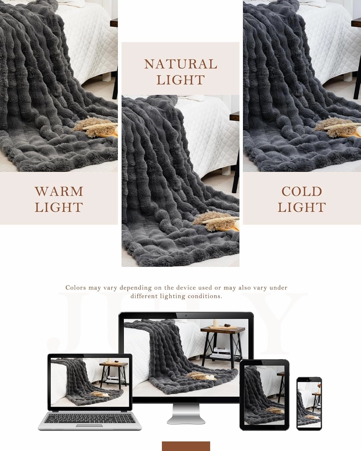 July Soft Bubble Fleece Throw Blanket for Couch, Faux Fur Blanket for Bed, Reversible Cozy Plush Blanket for Sofa, Mother's Day Cozy Gifts, Machine Washable, 50" x 60", Dark Gray, SC-DG5060