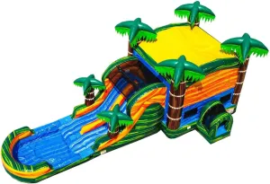 JumpOrange Cali Palms Commercial Grade Bounce House Water Slide with Dual Lane and Detachable Pool for Kids and Adults (with Blower), Tunnel Entrance, Basketball Hoop, Wet Dry Use, Obstacle Pop Ups