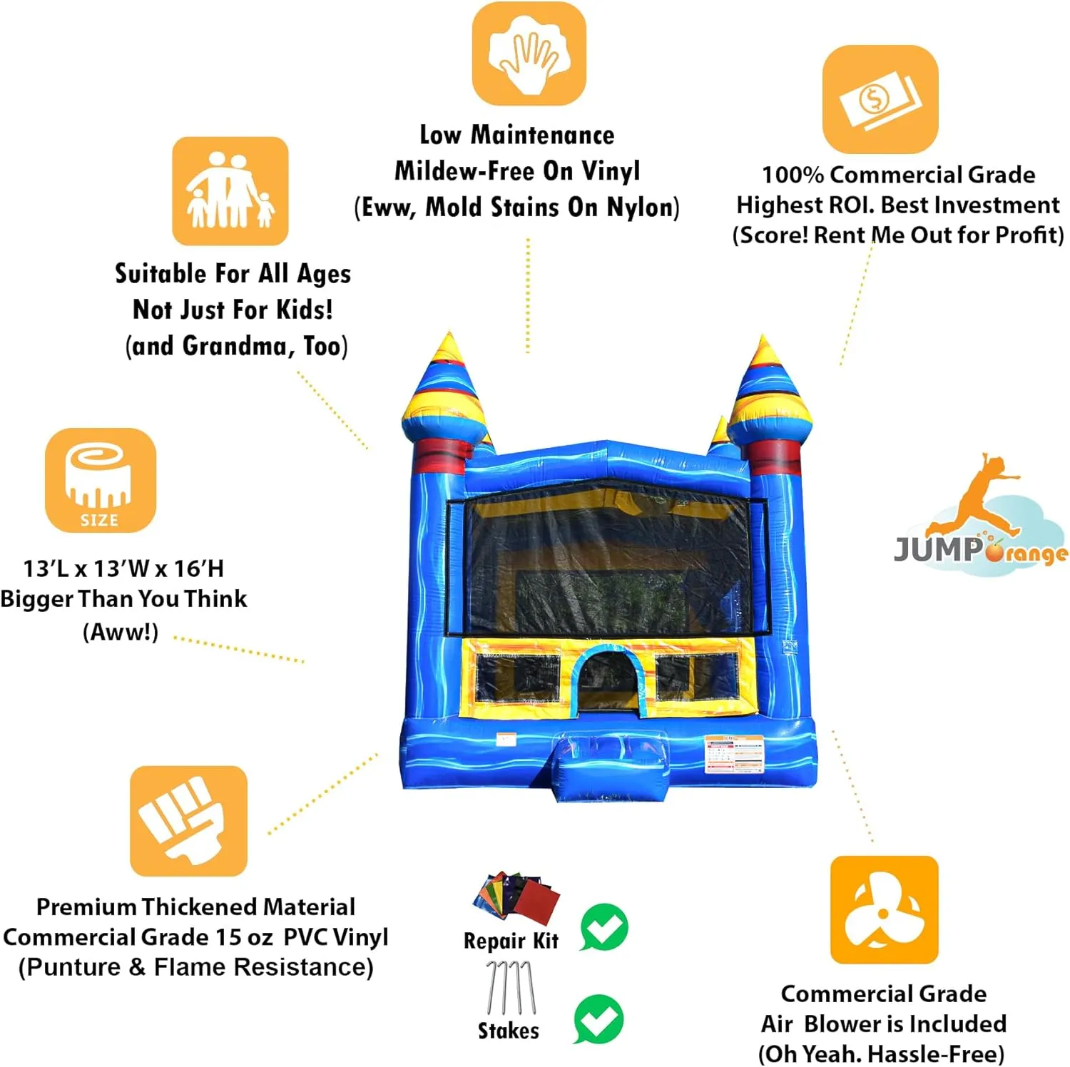 JumpOrange Melting Artic Commercial Grade Bounce House 13x13 for Kids and Adults (with Blower), Basketball Hoop, Outdoor Indoor, Bouncer Jumper, Birthday Party, Rental Grade, Big Inflatable