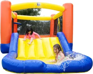 JumpOrange Orange Small Bounce House Water Slide with Pool for Little Kids and Toddlers (with Blower), Jump and Slide, Basketball Hoop, Backyard Water Park, Outdoor Indoor, Wet Dry Use, Bouncy House