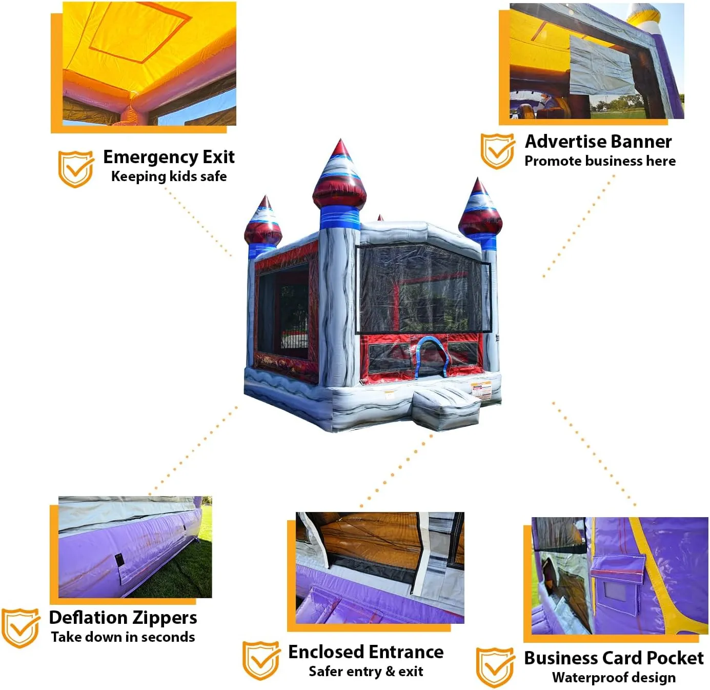 JumpOrange Titanium Commercial Grade Bounce House 13x13 for Kids and Adults (with Blower), Basketball Hoop, Outdoor Indoor, Bouncer Jumper, Birthday Party, Rental Grade, Big Inflatable