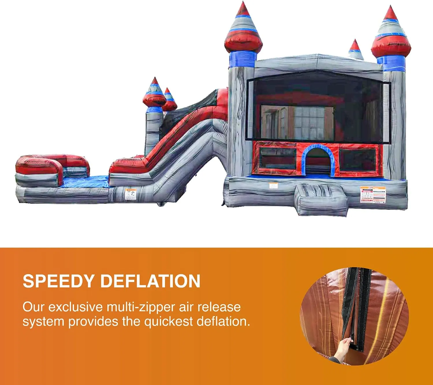 JumpOrange Titanium Commercial Grade Bounce House Water Slide Combo with Pool for Kids and Adults (with Blower), Basketball Hoop, Wet Dry Use, Outdoor Indoor, Birthday Party, Rental Quality