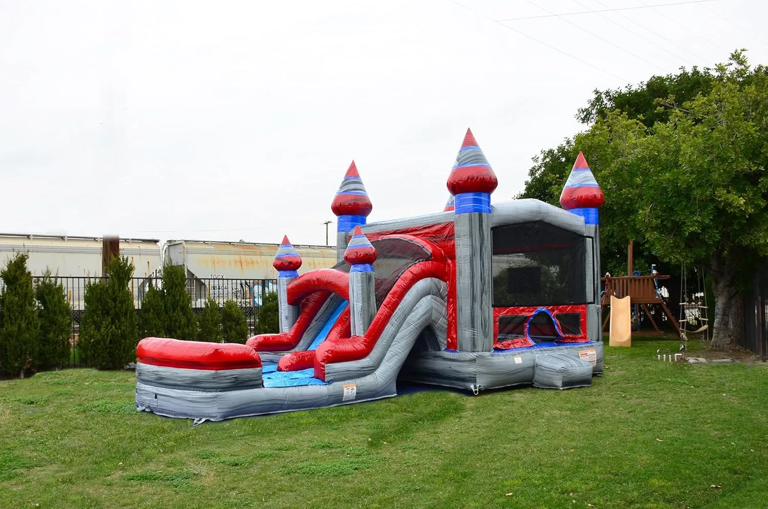 JumpOrange Titanium Commercial Grade Bounce House Water Slide Combo with Pool for Kids and Adults (with Blower), Basketball Hoop, Wet Dry Use, Outdoor Indoor, Birthday Party, Rental Quality