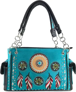 Justin West Tribal Dream Catcher Feather Embroidery CCW Concealed Carry Handbag