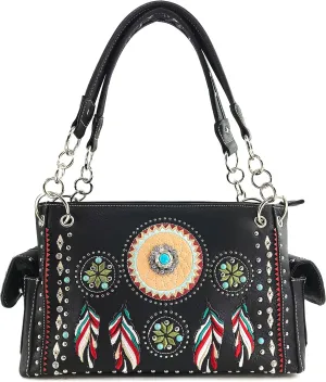 Justin West Tribal Dream Catcher Feather Embroidery CCW Concealed Carry Handbag