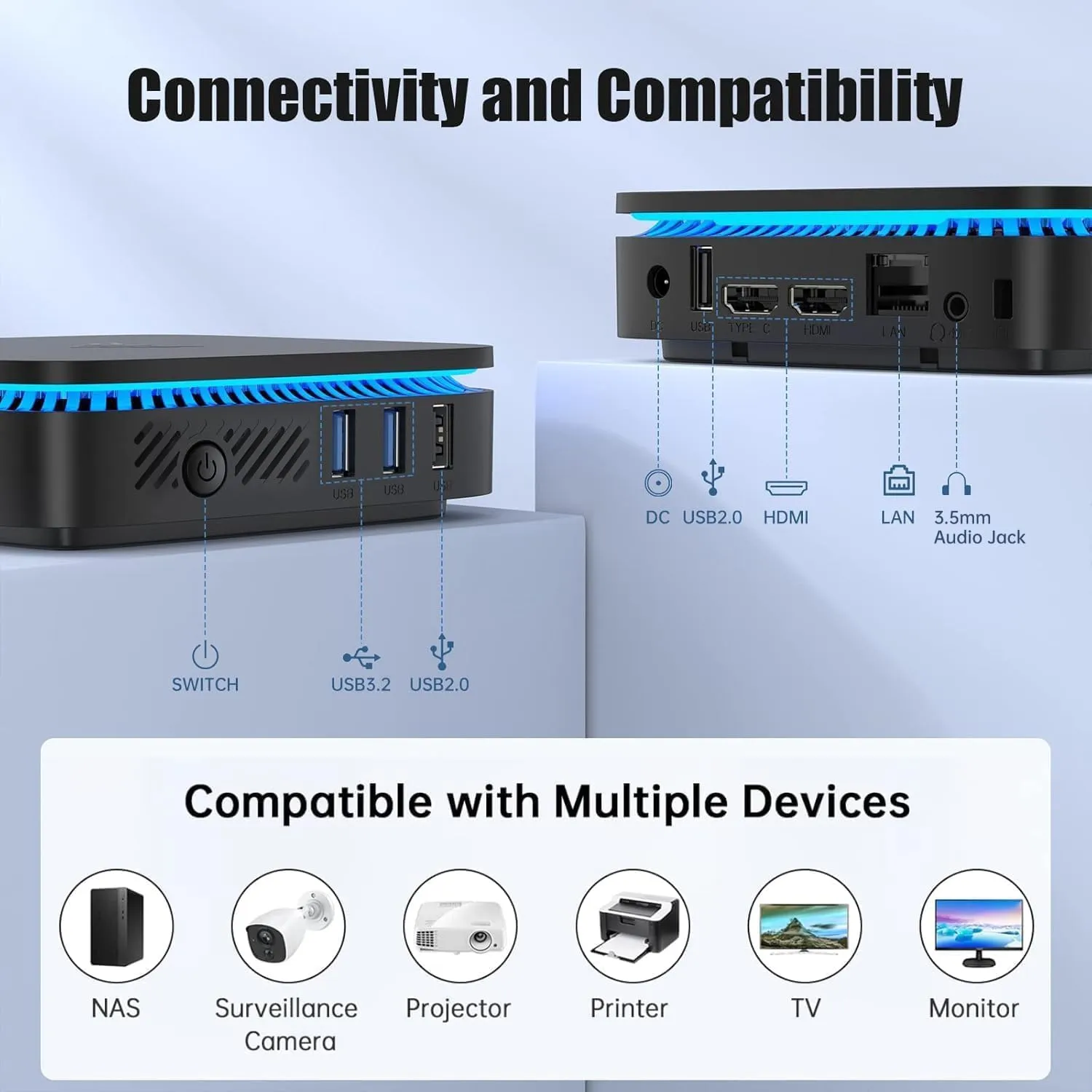 KAMRUI AK1PLUS N95 Mini PC, Intel Processor N95 (up to 3.4GHz), 8GB DDR4 RAM 256GB M.2 SSD, Desktop Computer 11 PRO Support 2.5" SSD, Dual 4K, WiFi, Ethernet for Business, Office, Home