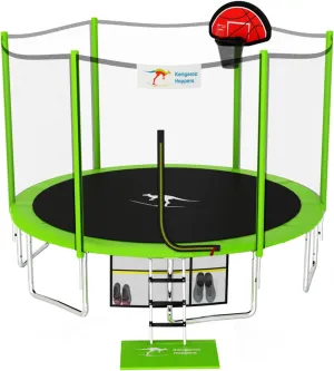 Kangaroo Hoppers Outdoor Trampoline for Kids, 10/12/15 FT with Basketball Hoop, Safety Enclosure Net - Upgraded Kids Trampoline - TUV & ASTM Tested