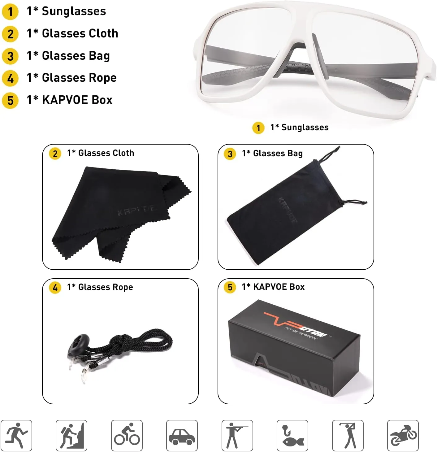 KAPVOE Photochromic Cycling Glasses for Men Women Sports Sunglasses MTB Biking Sunglasses UV Protection K64